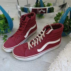 Maroon Vans Sk8 Hi-Top Shoes in Xlnt Cond Mens 6.5 Womens 8 Leather Interior!